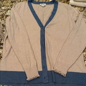 Candace Cameron Bure Beige and Blue Cardigan Sweater